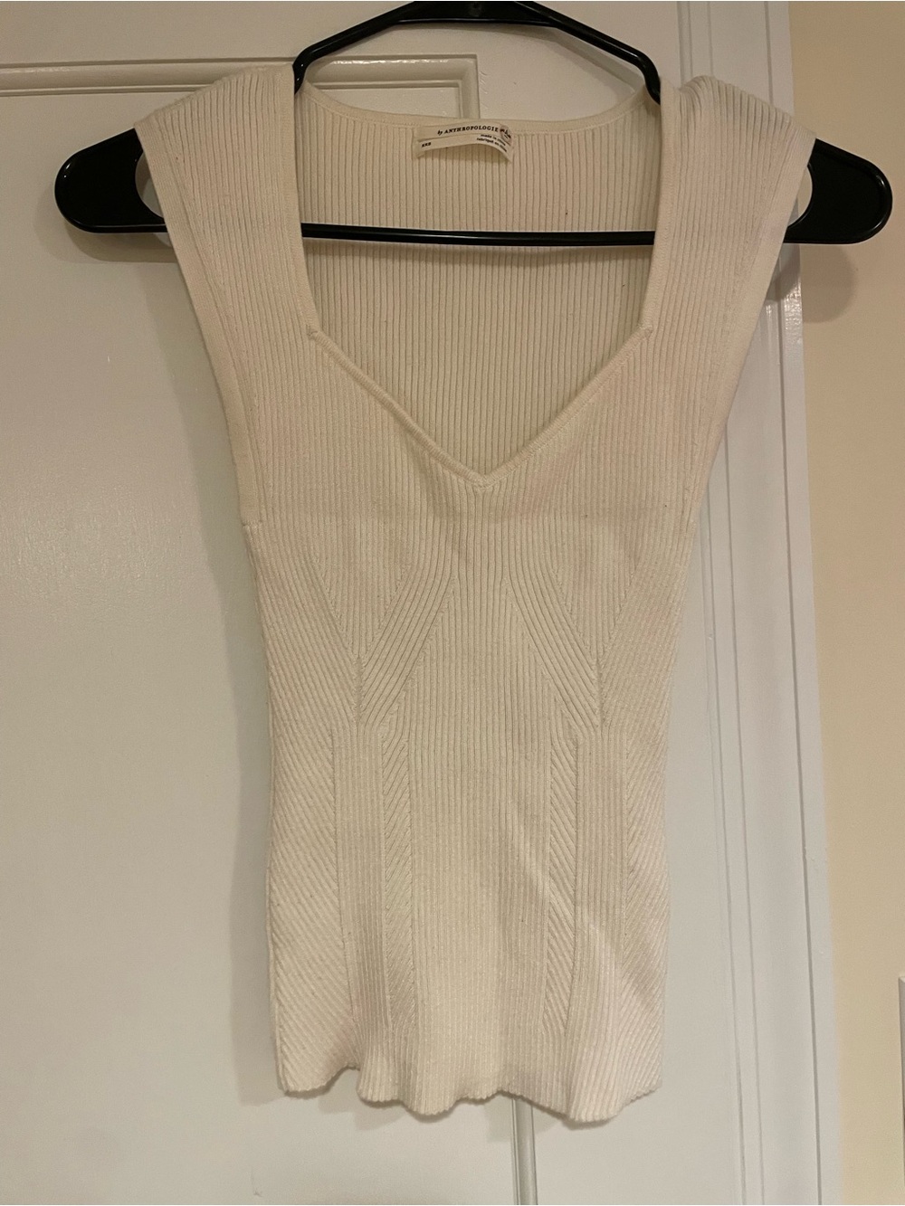 Anthropologie Cream Ribbed V-Neck Tank